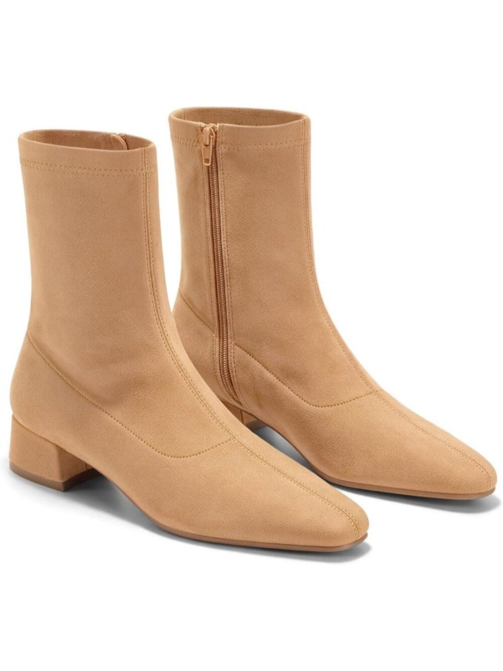 Women's Khaki Comfortable Chunky Low Heel Square Toe Zip Up Casual Ankle Boots